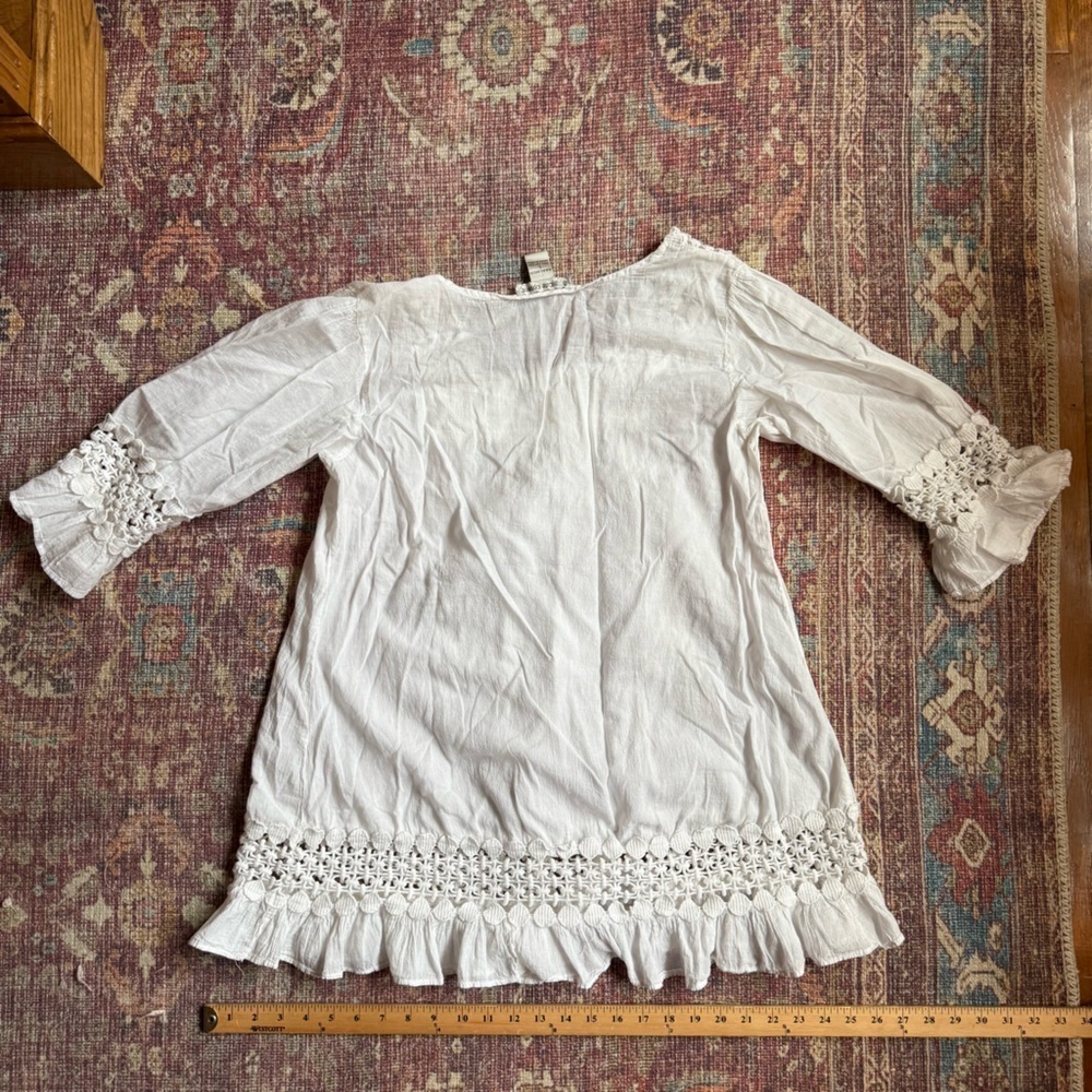Cute Options 100% Cotton India made White Crochet Trim Blouse Large - Picture 6 of 6